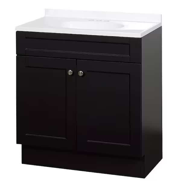 2Door Shaker Vanity with Top, Wood, Espresso, Cultured Marble Sink, White Sink