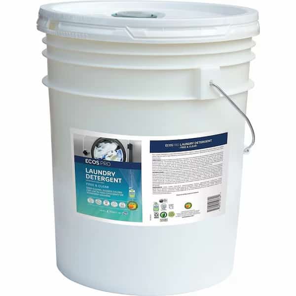 Laundry Detergent, High Efficiency HE, Liquid, Bucket, 5 Gal, 320 Loads, Unscented, Clear, Dye-Free