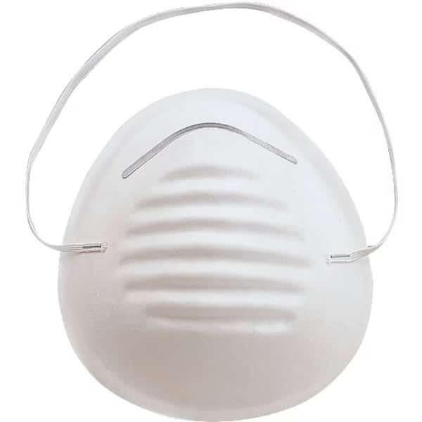 Disposable Dust Mask, 514 in L x 414 in W Mask, Polypropylene Facepiece, White