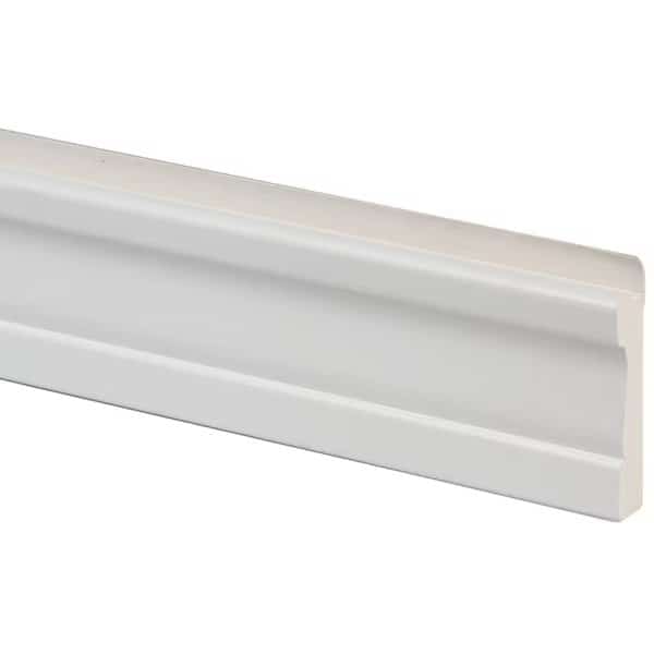 Wainscot Base Moulding, 8 ft L, 158 in W, 1116 in Thick, PVC, White