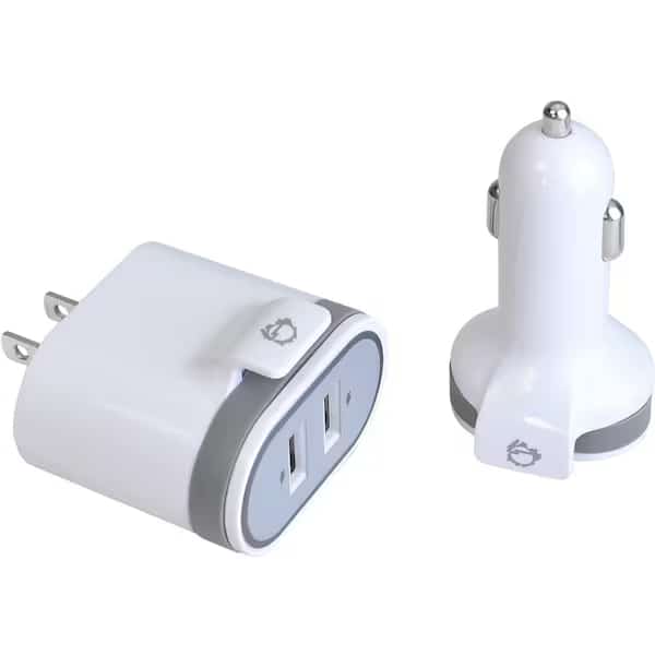 Fast Charging Usb Wall Charger & Car Charger Bundle Pack - White