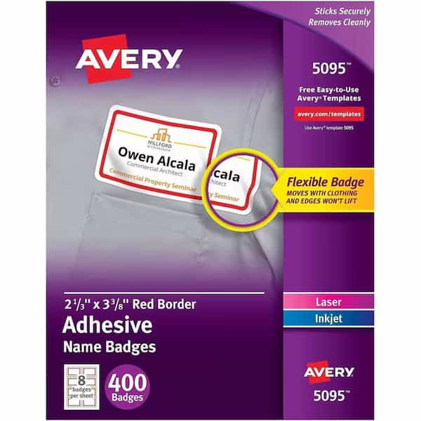 Adhesive Name Badges, Red Border, PK400
