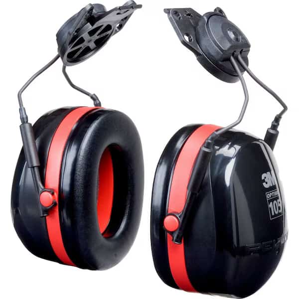 Peltor Optime 105 Hard Hat-Mounted Earmuffs, Passive Protection, NRR 27 dB, Foam, Black/Red, 3M PELTOR, Mfr# H10P3E