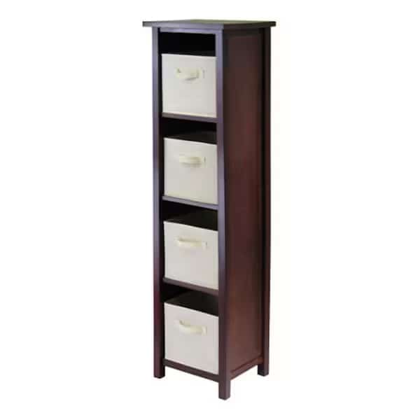 Verona 4 Section N Storage Shelf with 4 Foldable Fabric Baskets - Walnut and Beige