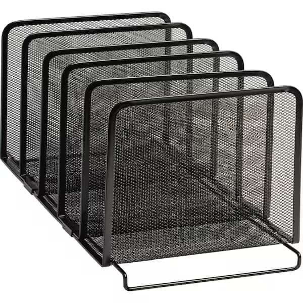 File Sorter, Black, Metal Mesh, 8.25" W, 7.88" H, 14.38" D, 5 Number of Compartments