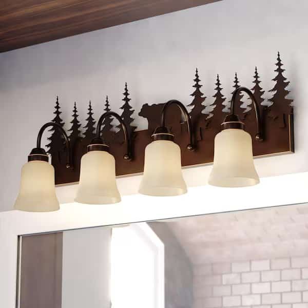 Bozeman 4 Light Bronze Rustic Bear Bathroom Vanity Fixture