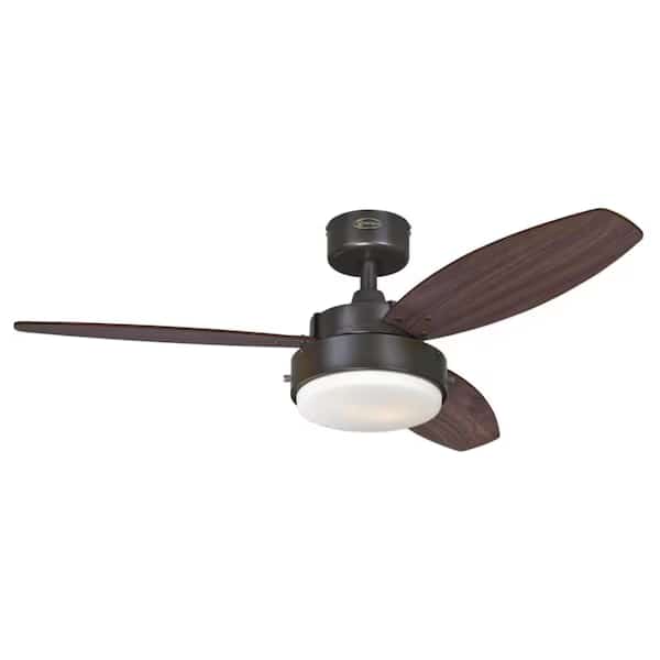 42 in. Oil Rubbed Bronze Finish Reversible Blades Opal Frosted Glass, Walnut & Family Oak