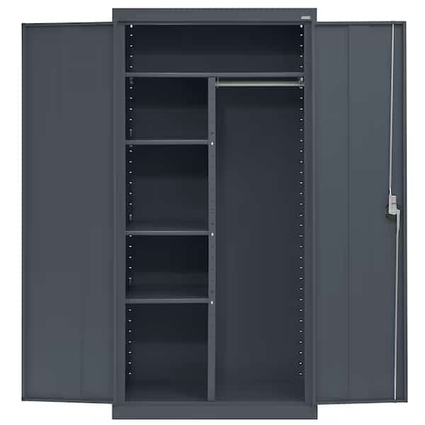 Combo Wardrobe Storage Cabinet, 72 in H, 36 in W, 24 in D, Recessed Pull, Keyed, Dark Gray