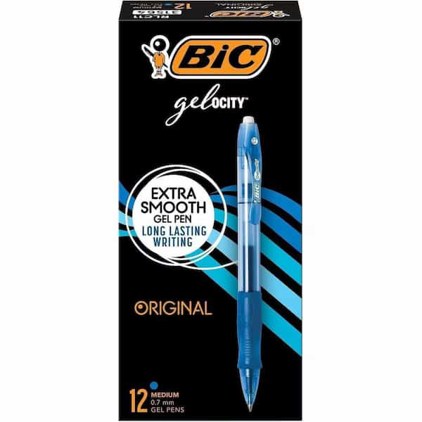 Bic Velocity Rollerball Retractable Gel Pen, 0.7mm, Blue Ink, Dozen