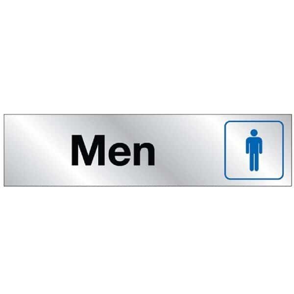 Sign, Men, Silver Background, Vinyl, 2 x 8 in Dimensions, Hy-Ko, Mfr#: 478