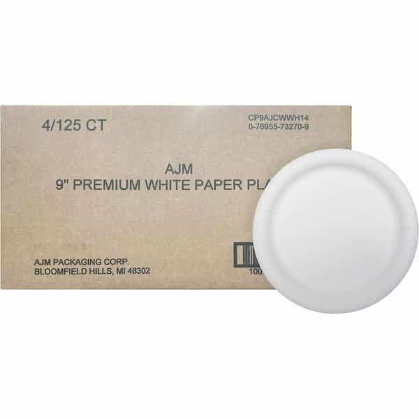 Plates, Coated Paper, Round, 9" Dia, 125/PK, White PK