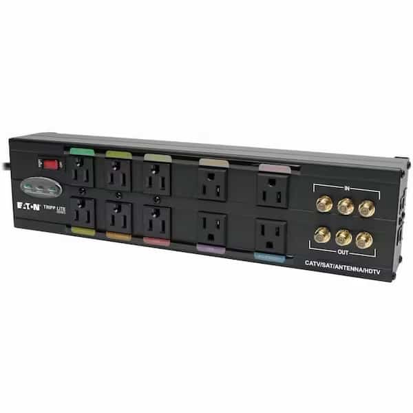 Power Strip, Surge, 10 5-15R, 5-15P, 8 ft., Black