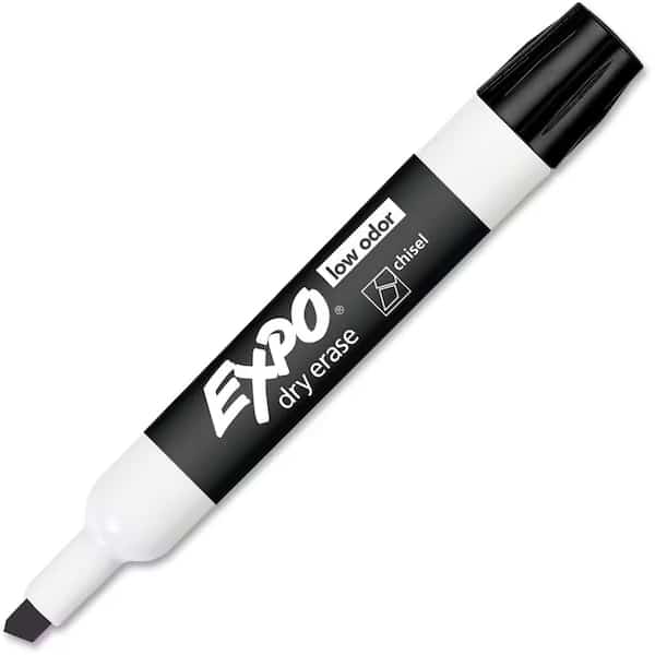 Dry Erase Marker, Chisel Tip, Black PK12 Low Odor