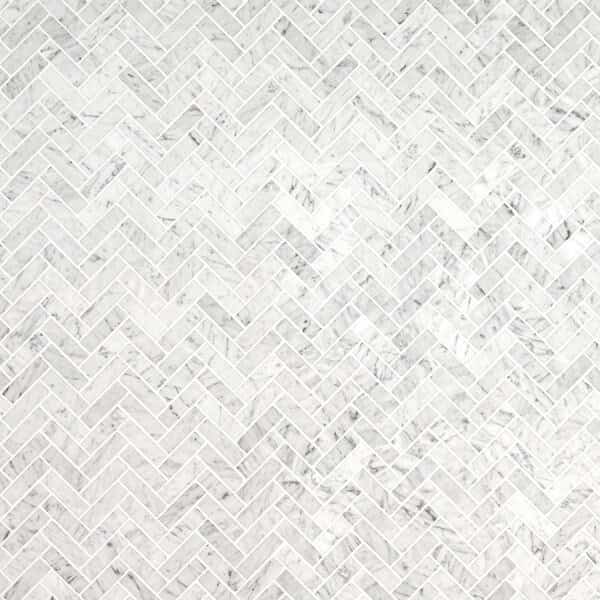 Carrrara White Herringbone SAMPLE Polished Marble Mesh-Mounted Mosaic Tile