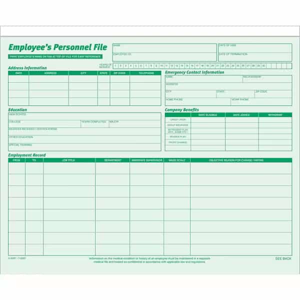 Tops Employee Record File, 25-3/4" x 9-1/2", Green, 20/Pack