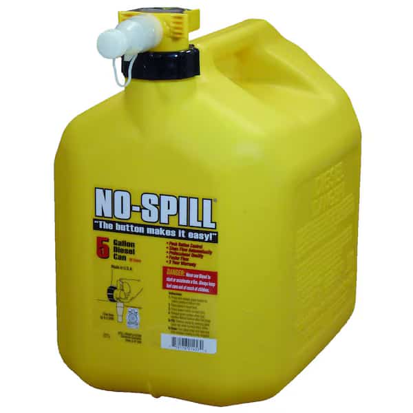Gas Can, Plastic, 5 gal, Automatic Flow Stop Feature, Push-Button Control, Yellow, Diesel, 1457