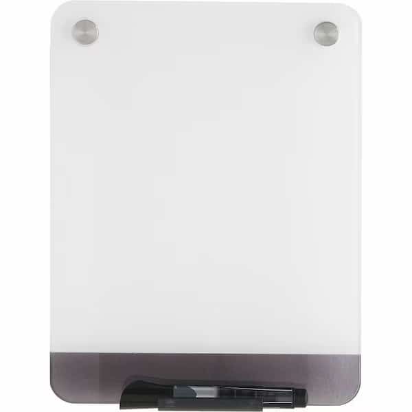 Dry Erase Board, Glass, 12 in, 9 in, No Frame Frame, White, Gloss