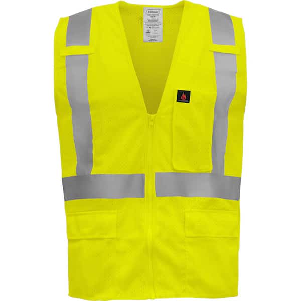 Hi-Vis FR Safety Vest XL Class 2 , Zipper 5 Pockets