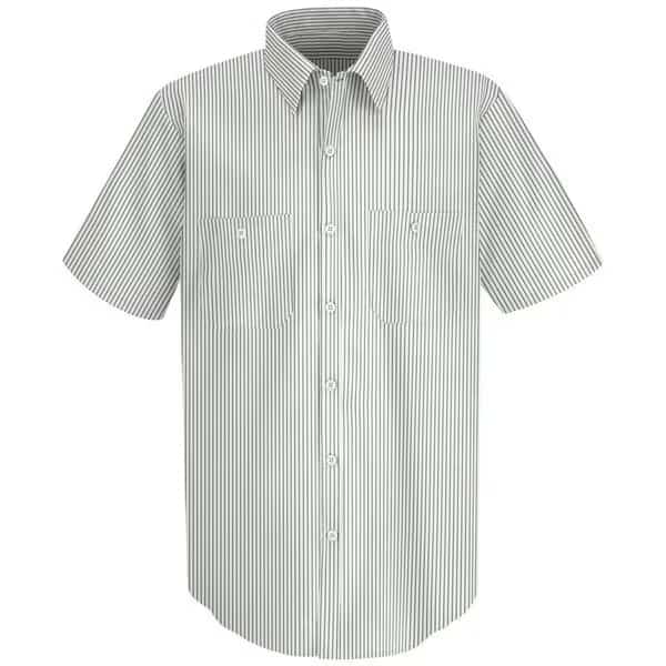 Short Sleeve Striped Work Shirt, 65% Polyester/35% Cotton, Button Fronts, White/Green, 3XL