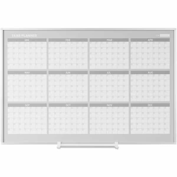 Calendar Planning Board, Steel, 38 in, 50 in, Aluminum Frame, White/Gray, Matte