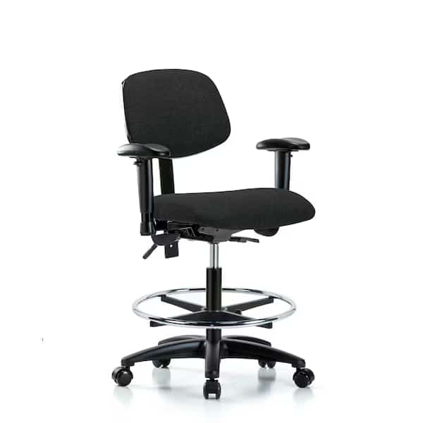 Chair, Fabric, Med Bench, AA CF Casters, Blk, 6-Way Adjustable, 22" to 29" Height, Black