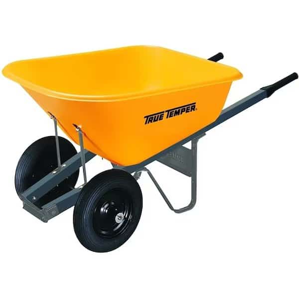 Wheelbarrow with Dual Wheels, 6 cuft Volume, Poly, 2Wheel, ComfortGrip Handle, True Temper, Mfr#: RP6DW8