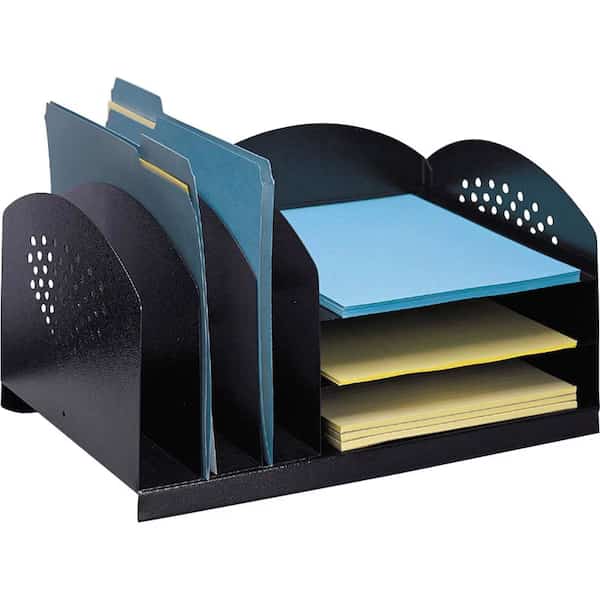 Letter Tray/File Holder, Black, Steel, 16 1/4 in W, 11 1/4 in L, 8 1/4 in H, 11.3" D