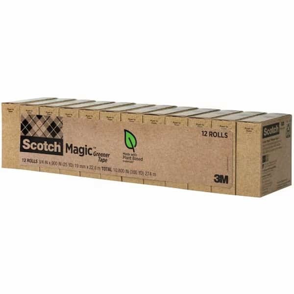 Scotch Magic Greener Tape, 3/4" x 900", 1" Core, 12 Rolls/Pack