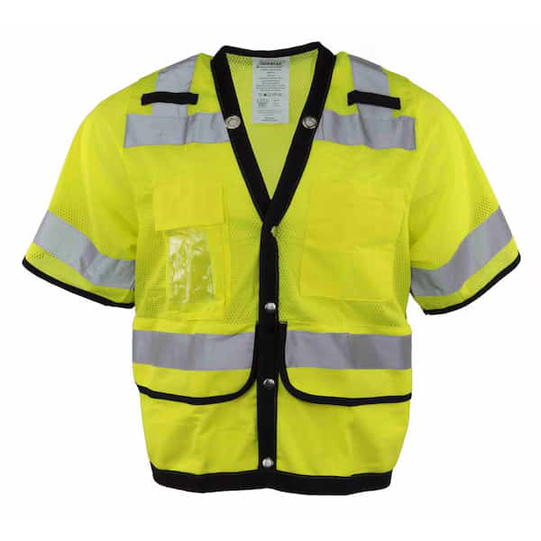 Hi-Vis Safety Vest w/Sleeves XL Class 3 , Snap 8 Pockets, ID Window