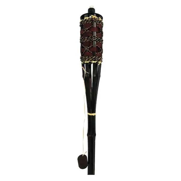 Y2567 Konani Bamboo Torch, 354 in H, Bamboo, Fiberglass, and Metal, Black, Brown, Mahogany Finish