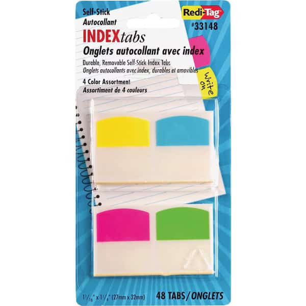 Redi-Tag Removable Tabs, 1-1/16" x 1-1/4", Assorted Colors, 48 Tabs/Pack