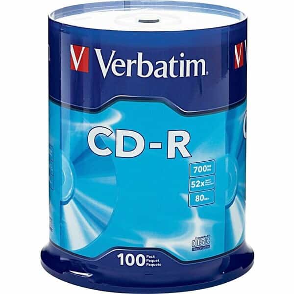 Verbatim CD-R Discs, 94554, 52X, 700MB/80Min, Branded, Spindle, 100/Pk, Silver