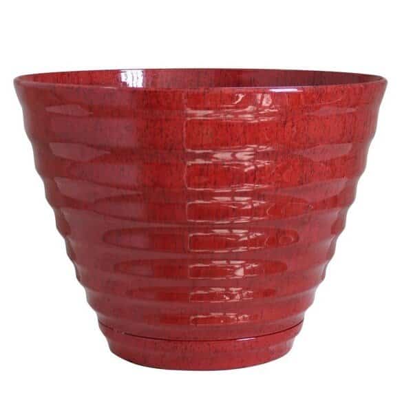 Planter, 159 in Dia, Round, Beehive Design, Resin, Red