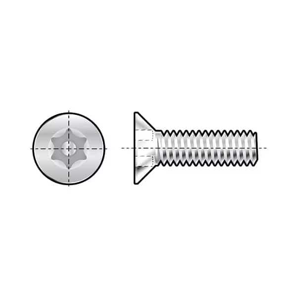 #6-32 x 1/2 in Torx Flat Tamper Resistant Screw, Plain Finish, 18-8 Stainless Steel, 25 PK