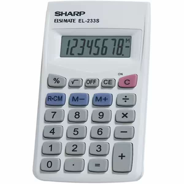 Sharp 8-Digit Pocket Calculator, EL233SB, 2-1/4" X 3-3/4" X 1/2", Grey/White