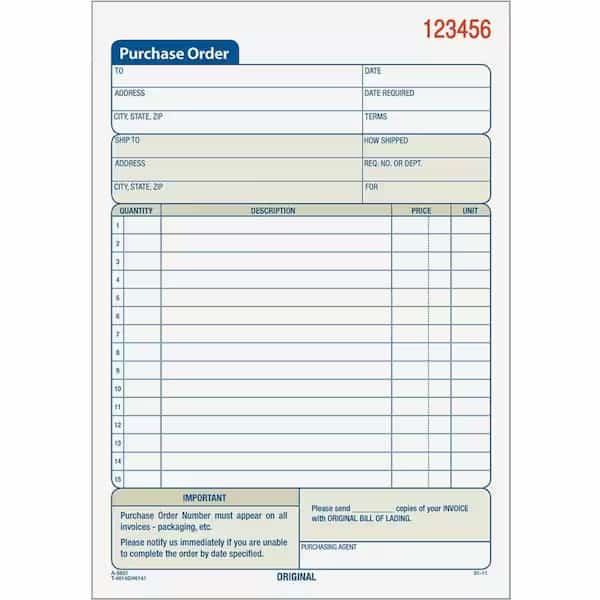 Tops Purchase Order Book, 3-Part, Carbonless, 5-9/16" x 7-15/16", 50 Sets/Pack