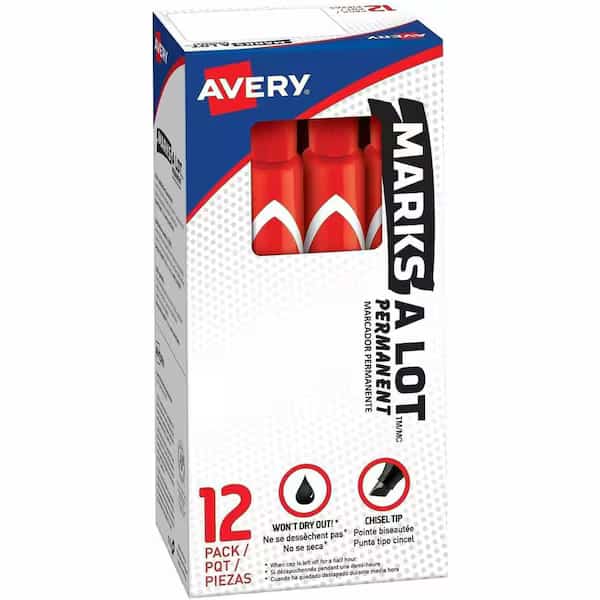 Large Permanent Ink Markers, Chisel Point, Red Ink PK