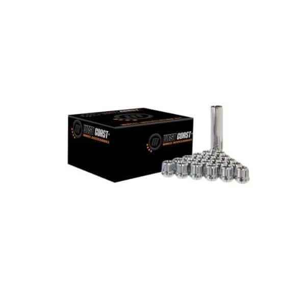 WHEEL INSTALLATION KIT 6 Lug Kit 12 Inch x 20 Thread Size 60 Degree Conical Acorn Open End Chro