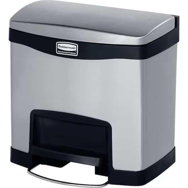 4 gal Rectangular Step Can, Black, 15 1/4 in Dia, Step-On, Stainless Steel