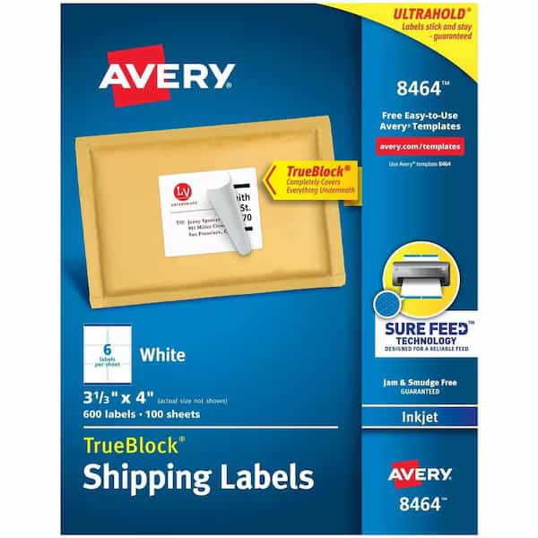 Avery Shipping Labels with TrueBlock Technology, 3-1/3 x 4, White, 600/Box