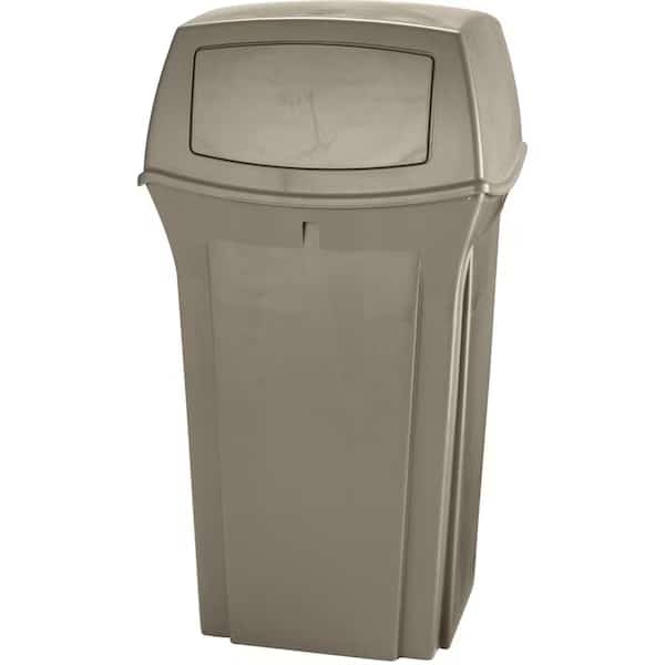 35 gal Rectangular Prism Trash Can, Beige, Side Door, Structural Foam
