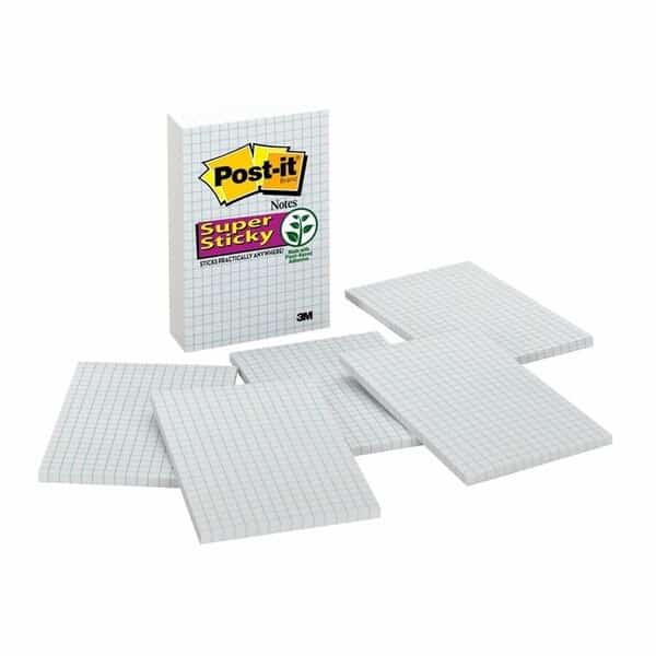 Super Sticky Notes 660SSGRID, 3.9"x5, PK12