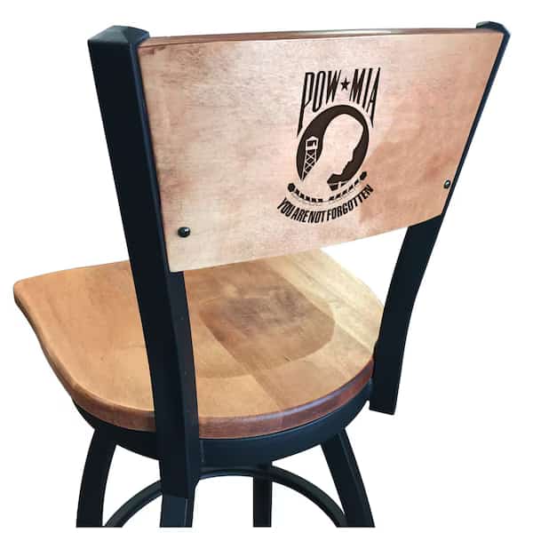 36" Blk Wrinkle POW/MIA Swivel Bar Stool, Laser Engraved Back