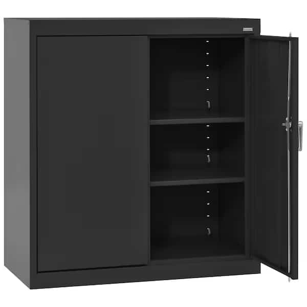 Shelving Storage Cabinet, 36 in H, 36 in W, 18 in D, Swing, Keyed, Black, 3 Shelves