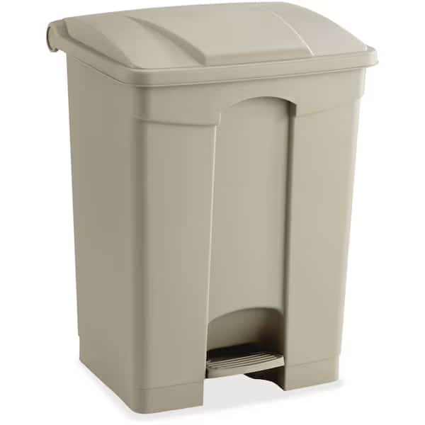 17 gal Rectangular Trash Can, Tan, 16" Dia, Step-On, Plastic