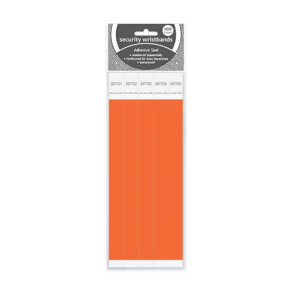 DuPont Tyvek Security Wristbands, Orange, 100PK