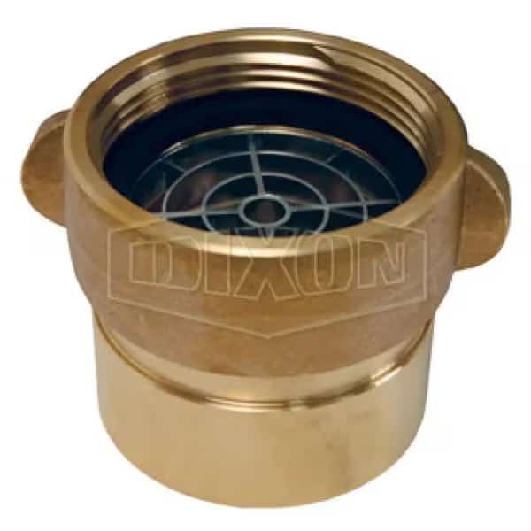 Suction Rocker Lug Adapter with Poly Screen, 1-1/2 x 2-1/2 in, FNPT x Female NST NH Swivel, Brass,