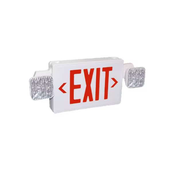Exit Sign with Emergency Lights, White, 2 Face(s), LED, Sealed Lead Cadmium