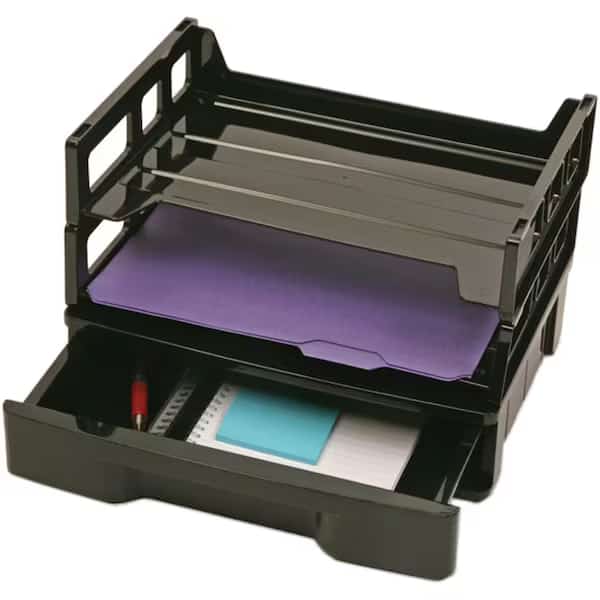 Drawer with Letter Tray, Black, Plastic, 14 3/8 in W, 9 in L, 7 1/2 in H, 10.3" D