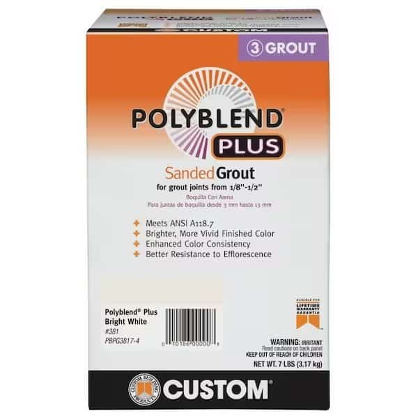 Polyblend Plus Sanded Grout, Solid Powder, Characteristic, Bright White, 7 lb Box